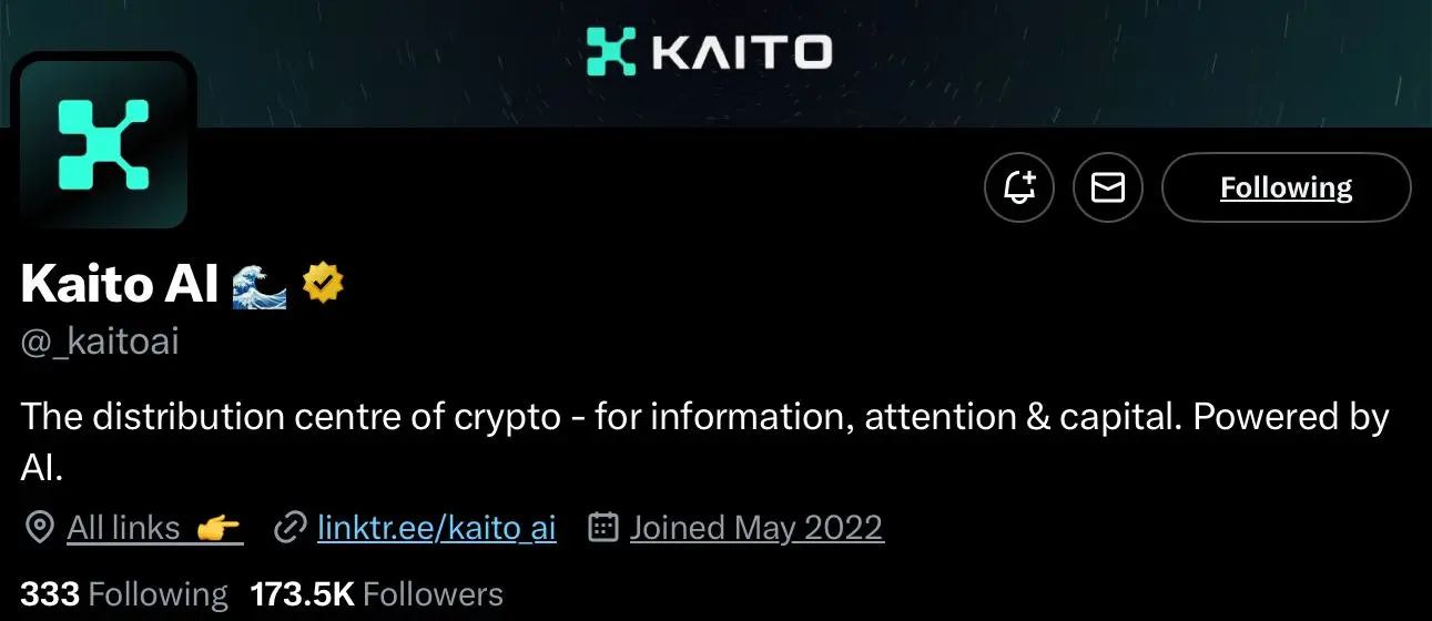kaito ai crypto ai agent profile on x