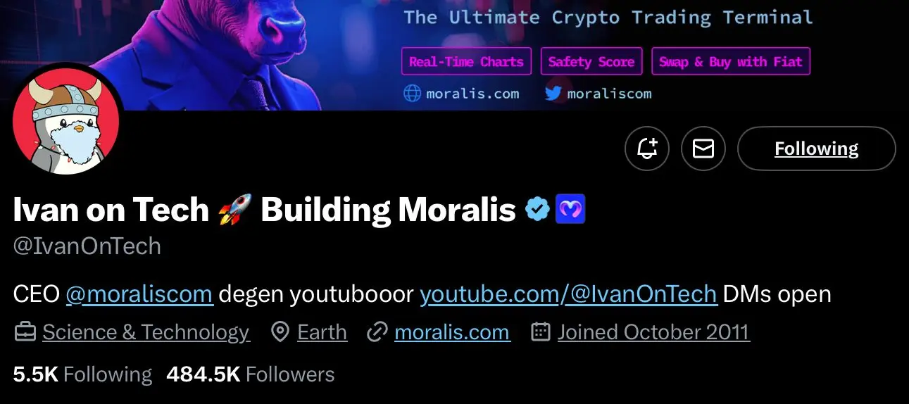 Ivan on Tech's crypto profile on X