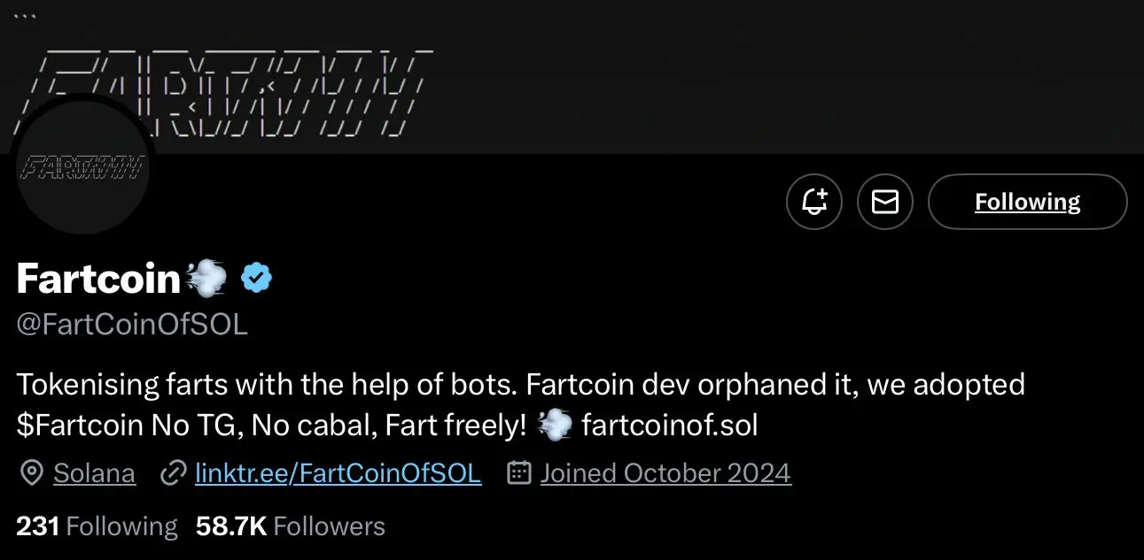 fartcoin crypto ai agent profile on x