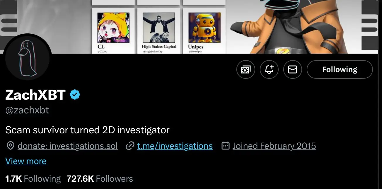 ZackXBT's crypto profile on X