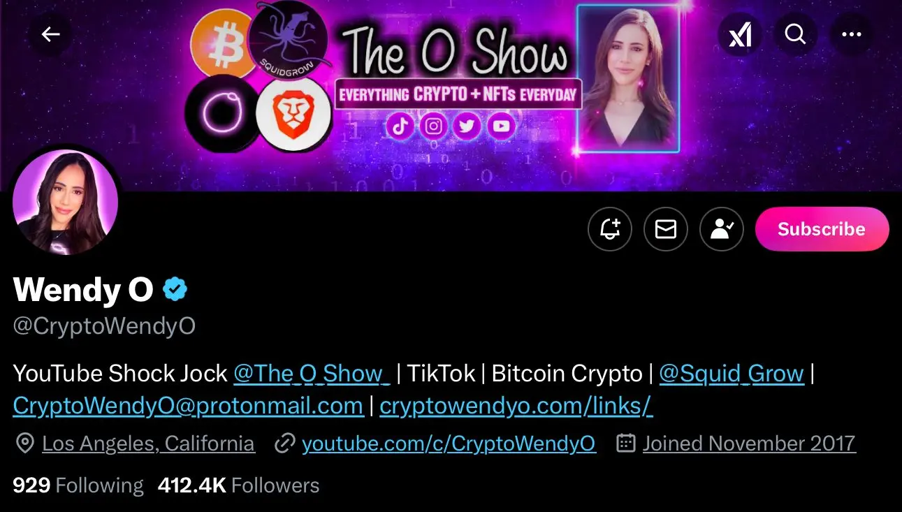Crypto Wendy's crypto profile on X