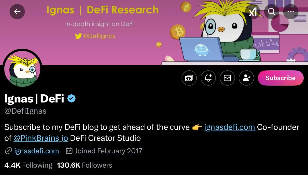 Ignas Defi's crypto profile on X