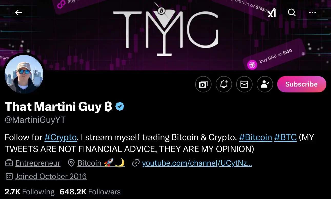 That Martini Guy's crypto profile on X