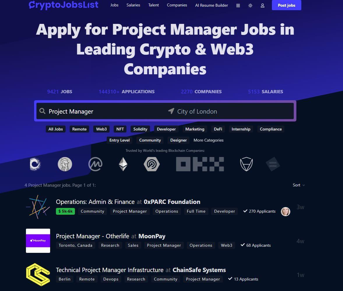 project manager crypto