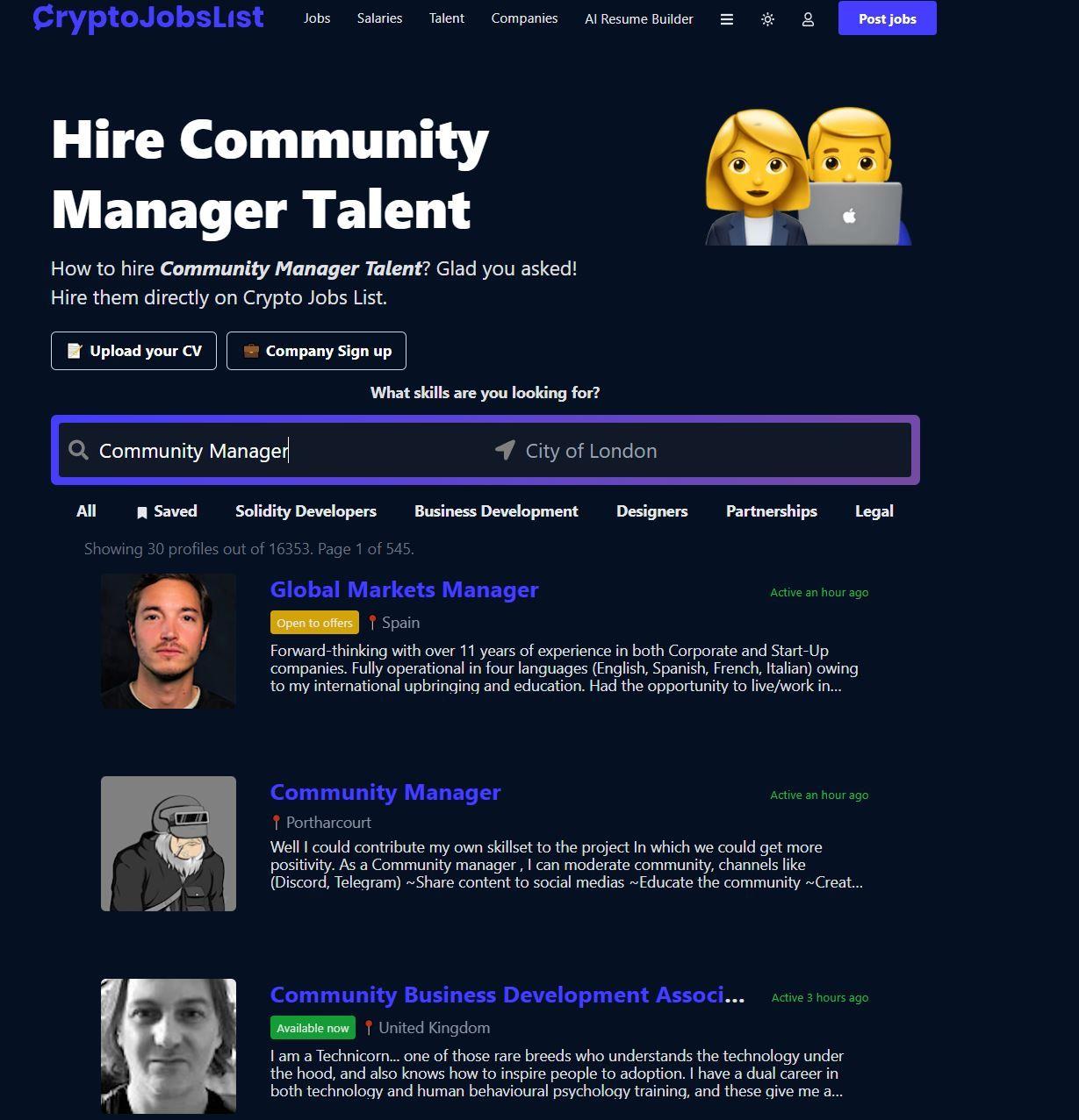crypto community manager talent